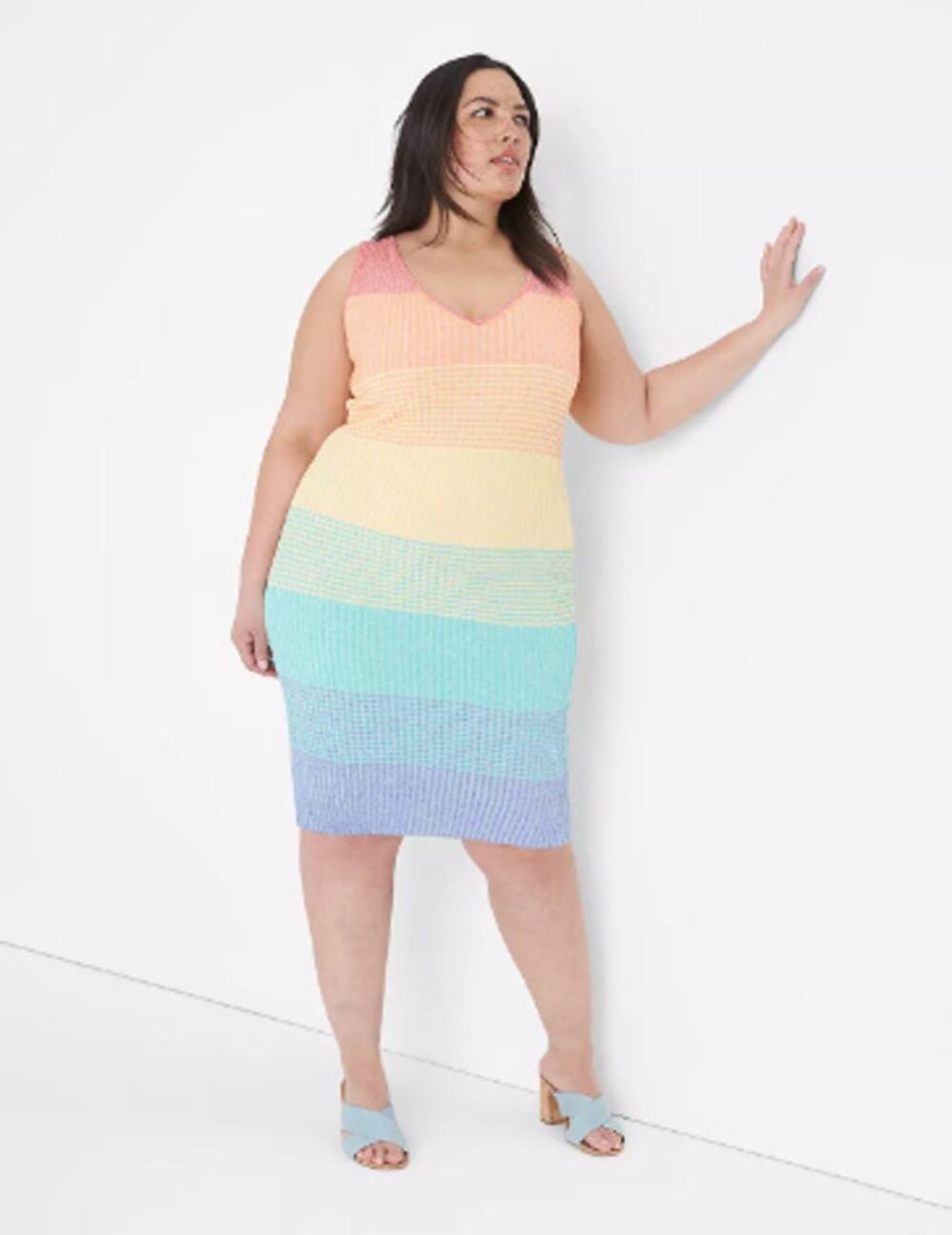 Lane Bryant Rainbow Pride V Neck Sweater Dress NWT